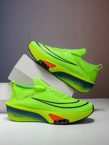 L.S.W.P Men's Air Cushion Road Running Shoes - Shock-Absorbing Fitness Sneakers, Stable Support Non-Slip EVA/Rubber Outsole - Lightweight Training Shoes Suitable For Marathon, Jogging, Daily Wear - Black/Blue/Purple Accent Design, Dynamic Pattern, Cushioning Support, High-Performance Sports Shoes, Energetic Lifestyle - Green - View 4