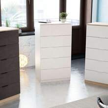 Habitdesign Comoda 5 Cajones, 110x60x40 (AltoxAnchoxFondo-en cm), Sinfonier Color Blanco Artik, Modelo Alaya