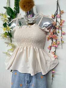 T109Crop Top With Straps And Ruffles - Beige - View 5