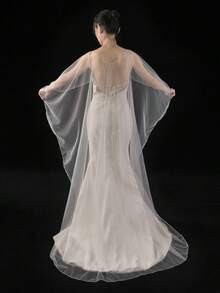 1 pieza Chal nupcial largo, Capa sencilla con decoración de perlas falsas, Adecuado para accesorios de vestido de novia, Accesorios para vestidos de gala