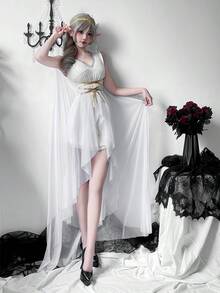 Greek Goddess Medieval Skirt Halloween Costume Elf Dress Cleopatra Performance Costume - 白色 - 查看 4
