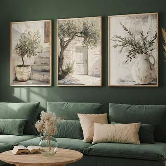 3pcs/Set, Mediterranean Olive Tree Oil Painting Prints, Rustic Botanical Wall Art, Unframed Neutral Tree Art Wall Painting, Olivetrees Art Poster, Kitchen Wall Decor, Canvas Art For Living Room, Bedroom, Cafe, Dorm, Hallway, Home And Room Decoration