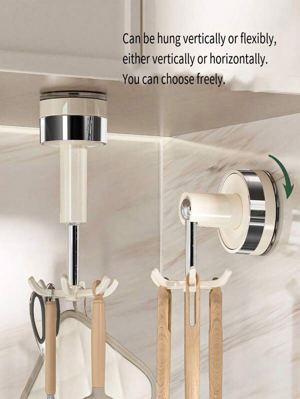 1pc Suction Cup 6-Claw Rotating Hook, Strong Bathroom Kitchen Pot Hanger Wall Mount Organizer Rack, No Drilling Required