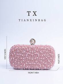 Pink Pearl Clutch Bag, Luxury Engagement Party Clutch Purse For Cheongsam Formal Dress, With Metal Chain Strap, Elegant Lady Party, Wedding, Prom, Banquet Bag, Perfect Match For Women Graduation Prom Dress, Prom Accessories, Sequin Dress, Glitter Dress, Women Formal Gown - Pink - View 10