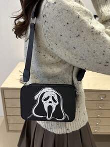 1 Stück Halloween Totenkopf Muster Damen Umhängetasche Umhängetasche Quadratische Tasche Mini Handytasche Kosmetiktasche, Halloween Geldbörse, perfekt für Halloween Partys, Halloween Mode & Gothic Mode, beste Halloween Geschenke für Frauen, perfekt passend zu Halloween Kostümen für Frauen
