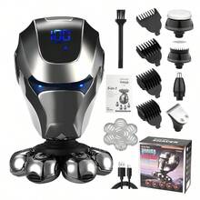 Electric Shaver/Electric Razor, Head And Face Shaving, Wet And Dry Shaver, Cordless Electric Shaver - Upgraded 5 In 1 Waterproof Grooming Kit, Full Body Washable, Nose Hair Trimmer, Hair Clipper, USB Charging, LED Display, Perfect Holiday Gift For Men. ,400mAh Battery - Silver - View 9