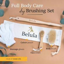 Premium Dry Brushing Body Brush Set Natural Boar Bristle Exfoliating Face Brush Bath Shower Gloves Bag How To Glowing Skin Healthy Body - Naranja - Ver 7