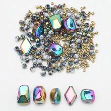 210 piezas de cuentas de vidrio, cuentas retorcidas, cuentas de rombos puntiagudos, cuentas planas, cuentas pequeñas, cuentas sueltas chapadas, materiales para hacer joyas DIY para encantos de teléfono, collares, aretes, llaveros, bolsos