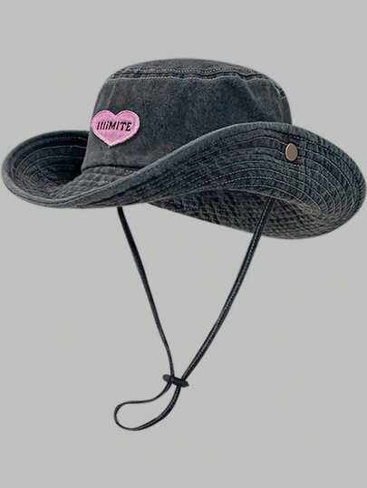 DareSee 1 pieza Sombrero de sol rosa con bordado de corazón dulce y fresco, con correa a prueba de viento, adecuado para actividades al aire libre como senderismo, pesca, playa, ciclismo y viajes. Sombrero de vaquero para el Día de San Valentín, festivales de música, festivales Y2K, vuelta al cole, otoño, Navidad, invierno y regalos de Navidad