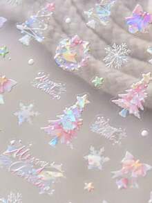 Hình dán móng tay 5D chủ đề Giáng sinh, cây thông Noel lấp lánh, bông tuyết, tất Giáng sinh, ngôi sao, hình dán trang trí móng tay dễ thương, đồ trang trí móng tay tự dính cho mùa lễ hội. - Nhiều màu - Xem 4