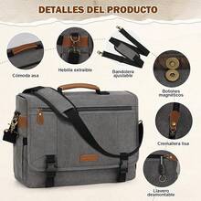 RAINSMORE Portafolios Para Hombre y Mujer Maletin para Laptop 17 Pulgadas Maletin de Lona Impermeable Bolsa Bandolera Messenger Bag Retro Clásico, Gris - GRIS - Ver 2
