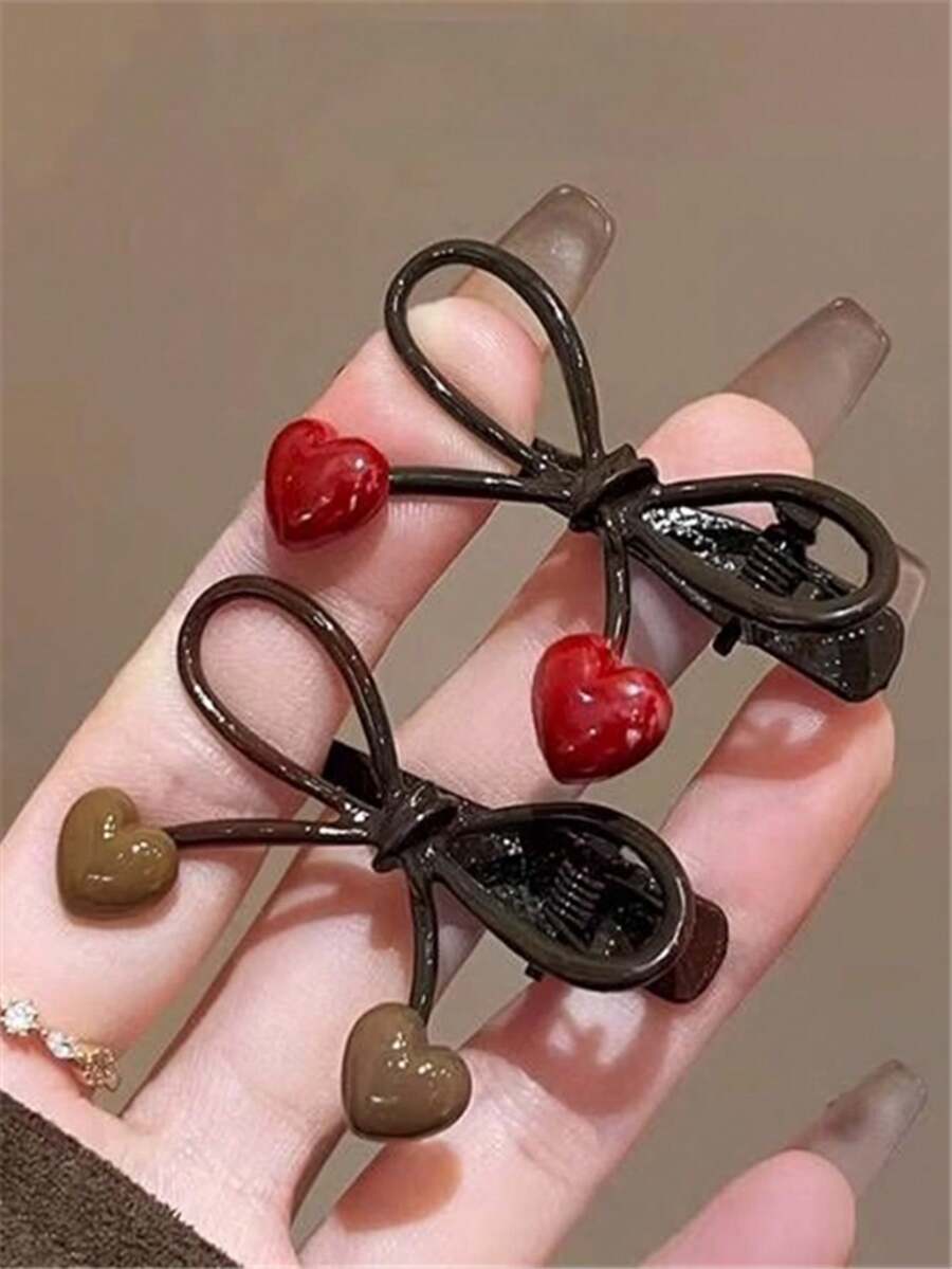 1pc Heart & Bow Hair Clip For Women, Side Bangs Hairpin, Claw Clips, Hair Slide, Hair Barrettes