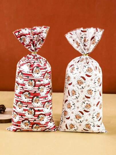 50pcs Santa Claus Printed Plastic Gift Bags, Durable PP Material, Four Santa Claus Designs Of Party Gift Bags, Suitable For Christmas Gift Bags, Christmas Gifts, Christmas Home Decorations, Christmas Kitchen Storage Supplies, Christmas Cookie Bags, Christmas Candy Bags, Christmas Party Supplies, Perfect Christmas Gift Packaging Supplies