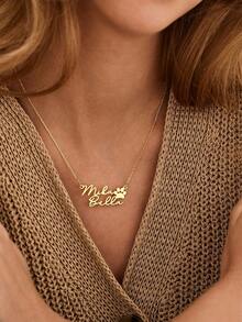 Personalized Double Letter English Necklace, Personalized Stainless Steel Necklace, Custom Letter Pendant Necklace, Minimalist Style Couples Necklace, Handmade, Birthday Gift, Christmas Gift, Valentine's Day Gift, For Girlfriend And Boyfriend - Multicolor 2 - View 4