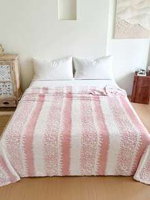 1pc Double-Sided Thick Jacquard Striped Blanket, Modern Polyester Fiber 3D Jacquard Blanket, Suitable For Bed, Sofa, Living Room, Nap, Washable, Winter