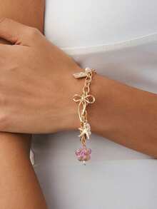 1 pieza Pulsera con dije de flor cerámica, estrella de mar y corazón