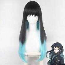 Anime Cosplay Wig, Long And Short Synthetic Hair, Suitable For Halloween Costume Parties, With Free Wig Cap - Màu xanh ombre - Xem 2