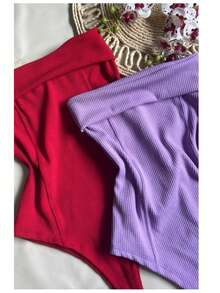 Kit Two (2) Women's Strapless Bodysuits Versatile Elegant Comfortable Spring Summer - Red and Lavender - View 3