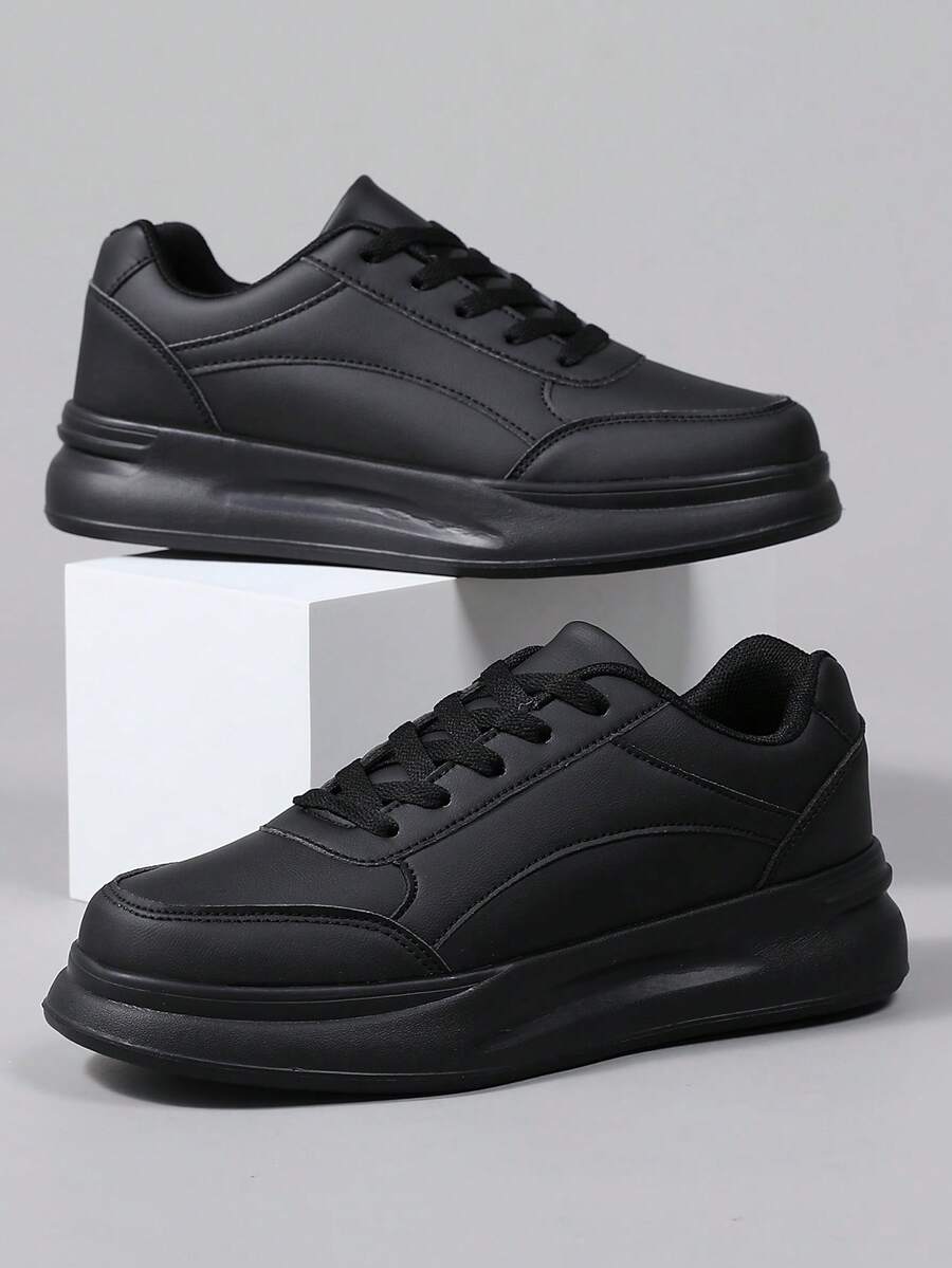 Zapatillas casuales con cordones para hombres y mujeres, zapatillas de entrenamiento de moda de alta calidad, zapatos de skate de suela blanda, antideslizantes y duraderos, tallas del 36 al 45 - Negro - Ver 1