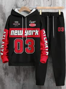 Men's Casual Versatile Letter Print Hoodie And Sweatpants Set, Autumn/Winter