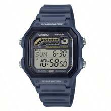 Casio Cyfrowy zegarek sportowy męski z serii WS1600H z kopertą i paskiem z żywicy, z baterią o żywotności 10 lat, stoperem, automatycznym kalendarzem i czasem światowym, WS-1600H-2AV, odpowiedni do noszenia na co dzień, prezent dla niego