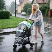 Pet Buggy, Foldable Dog Buggy With Rain Cover And 2 Cup Holders, Blue And Green - Black - View 2