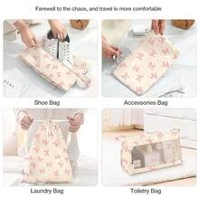 7pcs/Set Travel Packing Cubes, Large Capacity Zipper Organizer Bags, Hand-Held Travel Tote, Storage Bags, Mesh Bags, Cosmetic Pouch, Shoe Bag, Bottle Cover, Drawstring Bags, Regular Pouches, Luggage Bag, Underwear Organizer, Hospital Bag, Shirt, Underwear, Clothes, Cosmetics, Toiletries, Toothbrush And Toothpaste Waterproof Toiletry Kit,Boho Vibes - Multicolor - View 3