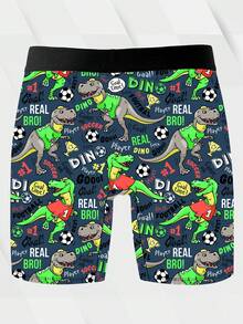 Pacote com três shorts masculinos com estampa de dinossauro, feitos de poliéster elástico, macios e suaves para a pele, de secagem rápida e respiráveis. Presente de Natal perfeito, com cós elástico, divertidos e fofos para uso doméstico e casual, cuecas boxer masculinas. - Multicolorido - Ver 5