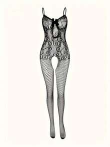 高弹性、性感内衣连体裤、印花、镂空性感连体裤、女士内衣以及适合俱乐部、夜间外出、约会、表演、新婚之夜的性感内衣 - 性感长袜和紧身裤内衣 - 黑色 - 查看 7