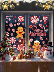 9 Weihnachts-Fensteraufkleber Lebkuchenmännchen Bonbon Fensteraufkleber, Weihnachts-rote Bonbon-Aufkleber, geeignet für Weihnachts-Heim- und Bürodekoration, Winterliche Glasfenster-Dekoration, Weihnachts-Fensterrahmen Lebkuchenmännchen Bonbon Fensteraufkleber, Weihnachts-rote Bonbon-Aufkleber, geeignet für Weihnachts-Heim- und Bürodekoration, Winterliche Glasfenster-Dekoration