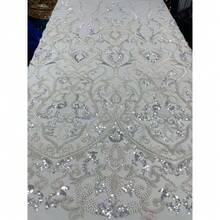 Tela de encaje de malla de red con cuentas africanas 2025 de alta calidad con bordado de lentejuelas, material de encaje de tul francés para vestidos de fiesta de boda nigeriana