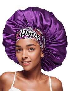 1 pieza Gorro de dormir de satén básico, 12 patrones de zodíaco, impresión personalizada, gorro de dormir con elástico ancho, esencial para volver a la escuela, viajes y vacaciones, accesorio para el cabello de mujer (impresión aleatoria) - Púrpura-SM15-Constelación-1 pieza - Ver 21