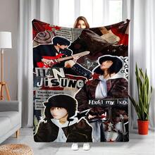 Jisung Themed Flannel Blanket - Soft Warm All-Season K-Pop Inspired Bedding With Lyrics & Music Notes   Cozy Gift For Fans  Machine Washable Contemporary Style Home Decor - 彩色 - 查看 2