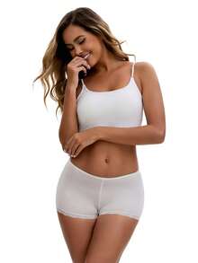 Women's Seamless Ice Silk Lace Trim Slip Shorts For Under Dresses Lightweight Elastic Boyshorts Small White Y1 - 白色 Y2 - 查看 4