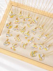 1pc Fashionable & Fun Colorful Oil Drop Stainless Steel Rainbow 26 Letters Women's Daily Wear Necklace - Letter - View 4