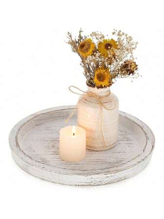 1pc Wooden Tray, Suitable For Holiday Birthday Party Decor, Farmhouse Candle Holder, Living Room Vintage Coffee Tray, Wooden Serving Tray, Kitchen, Gift