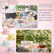 120 Pcs Floral Paper Tea Cups And Saucers 9 Oz Disposable Teacups Bulk With Handle 4 Styles Flower Tea Party Decorations Birthday Wedding Garden Party Shower Serve 60 Guests - 標準 - 查看 7