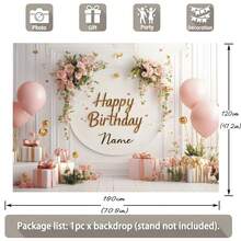 Phông nền sinh nhật tùy chỉnh tên, bóng bay màu hồng, thiết kế hoa, hộp quà màu hồng, thích hợp cho sinh nhật, tiệc mừng em bé, tiệc cưới, banner trang trí chụp ảnh, chất liệu vinyl, "Tình yêu vĩnh cửu". - Hồng - Xem 5