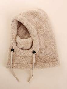 1个纯色儿童毛绒耳罩，带帽子，适合保暖和日常旅行 - 毛絨套頭帽 - 查看 12