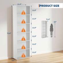 Meiyiu 6-Tier Bookcase, 71.4" Tall Bookshelf With H-Shaped Frame, Heavy Duty Storage Shelf For Home Office/Living Room/Bedroom, Open Shelf Organizer For Books/Vinyl Records/Decor - trắng - Xem 2