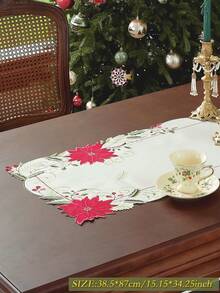 1pc Colorful Embroidered, Applique, Hollow Craft Christmas Table Runner, European Style Christmas Flower & Leaf Elements, 100% Polyester Fabric, Suitable For Christmas Decoration, Party, Holiday Atmosphere, Home Decor, Kitchen, Coffee Table, Cabinet, Round/Rectangular Placemats, Indoor/Outdoor, Party/Wedding Decorations, Multiple Sizes Available - Multicolor - View 18