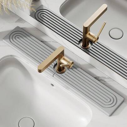 Tapete de Piedra para Grifo de Cocina,Protector Salpicaduras de Tierra de Diatomeas de Secado Rápido,Bandeja de Piedra Seca Súper Absorbente,Adecuado para Grifos,60 X 10,Gris Claro