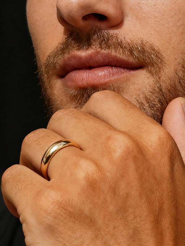 1pc 18K Gold Plated Smooth Copper Ring, Suitable For Men's Daily Wear, Ramadan, Wedding, Party, And As A Commemorative Gift For Loved Ones