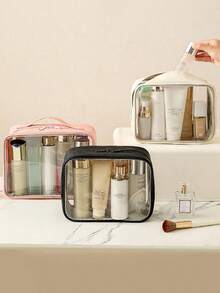 Clear Toiletry Bag, Water-Repellent PVC Makeup Bag With Zippers, Clear Toiletry Bag For Travel, Clear Makeup Case For Women, Travel Essentials