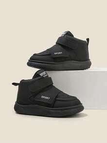 1 Pair Unisex Neutral Style Fashion Versatile Casual Infant Shoes, Soft & Comfortable Toddler Walking Shoes, Outdoor Anti-Slip Durable Boys' Sports Shoes For Spring/Autumn, Waterproof Breathable Leather Boys' Shoes For Autumn/Winter, Soft Bottom Comfortable Lightweight Girls' Sports Shoes, Round Toe Comfortable Black Walking Shoes For School, Campus Activities, Winter Outings - Black - View 2