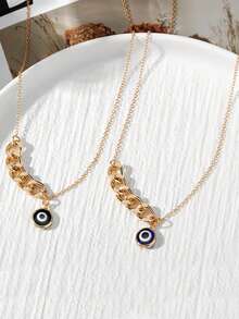1pc Fashionable Round Oil Drop Devil's Eye Pendant Necklace