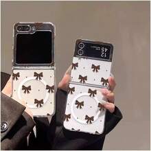 Ốp điện thoại gập từ tính họa tiết da báo nơ, tương thích với Samsung Galaxy Z Flip3 5G/Galaxy Z Flip 4 5G/Galaxy Z Flip 5 5G/Galaxy Z Flip 6 5G/Galaxy Z Flip 7 5G, ốp điện thoại từ tính thời trang dành cho nữ. - Nhiều màu - Xem 3