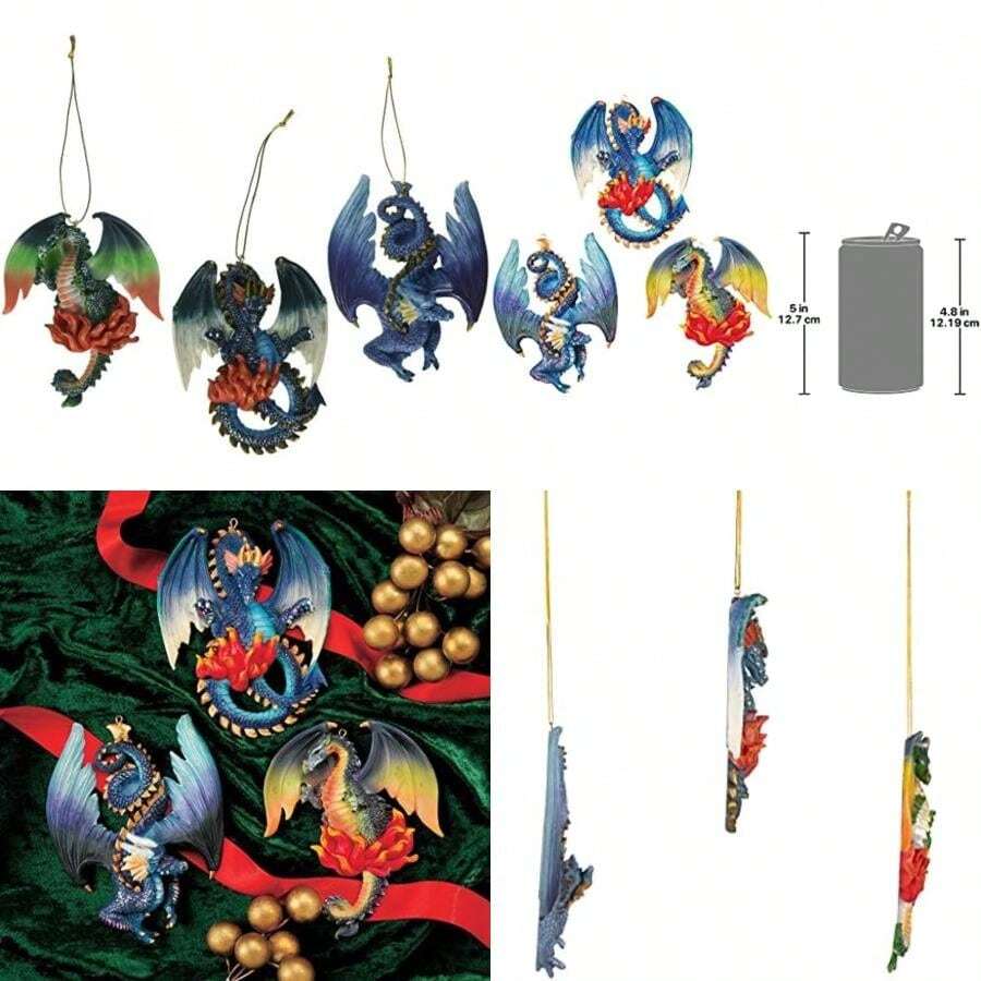 Design Toscano Three Dragons of Talbooth Castle - Estatua de Adorno navideño a Todo Color, Juego de 3(Dragones de Talbooth) - Tipo 1 - Ver 1