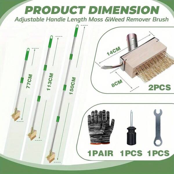 1 Set Weeding Brush, Weeding Grouting Brush (With Handle, Includes Groove Scraper), Paving Stone Brush With Scraper Edge, Garden Weeding Broom, Groove Broom, Suitable For Removing Moss And Weeds On Paved Stones