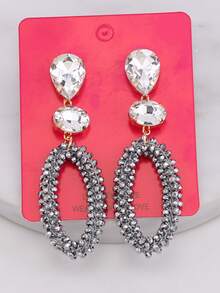 1 Pair Handmade Bohemian Beaded Crystal Oval Dangle Earrings, Handcrafted Jewelry Gift For Women